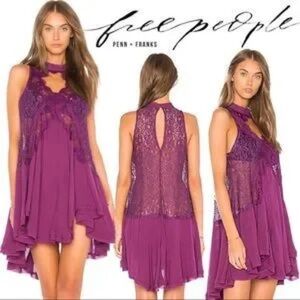 Free People plum Purple Lace Mini Dress Festival Beach Resort